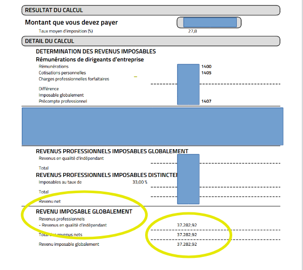 Avertissement extrait de rôle belge - champ revenu imposable globalement pour prime chaudière pellets